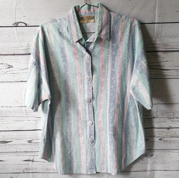 Vintage Denim Republic Short Sleeve Striped Button - Picture 1 of 4